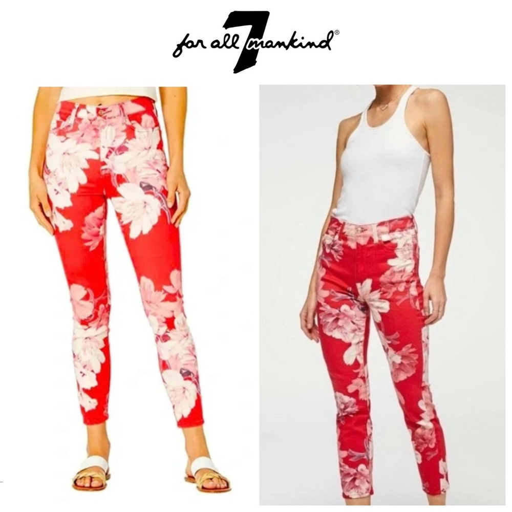 7 FOR ALL MANKIND The High Waist Ankle Skinny Floral Jeans Size 28 LIKE NEW